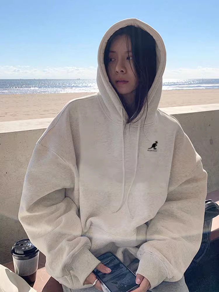 KENGDL純棉連帽衛衣女常規2023春秋款美式寬鬆慵懶風外套上衣