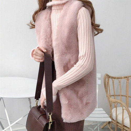  new autumn and winter Haining fur vest women's mid-length waistcoat slim imitation rex rabbit fur vest fur jacket