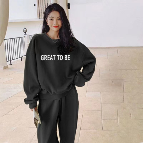 Casual sports suit for women, autumn fashion, foreign style, age-reducing, salt style street sweatshirt two-piece set