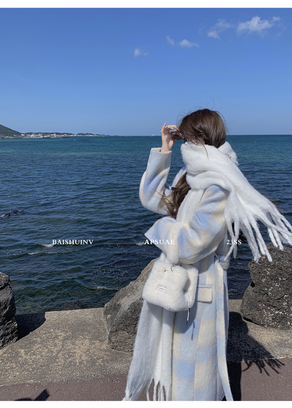 Whitewater Women's Legend of the Blue Sea* Plaid Woolen Coat Women's 2023 New Korean Style Long Coat