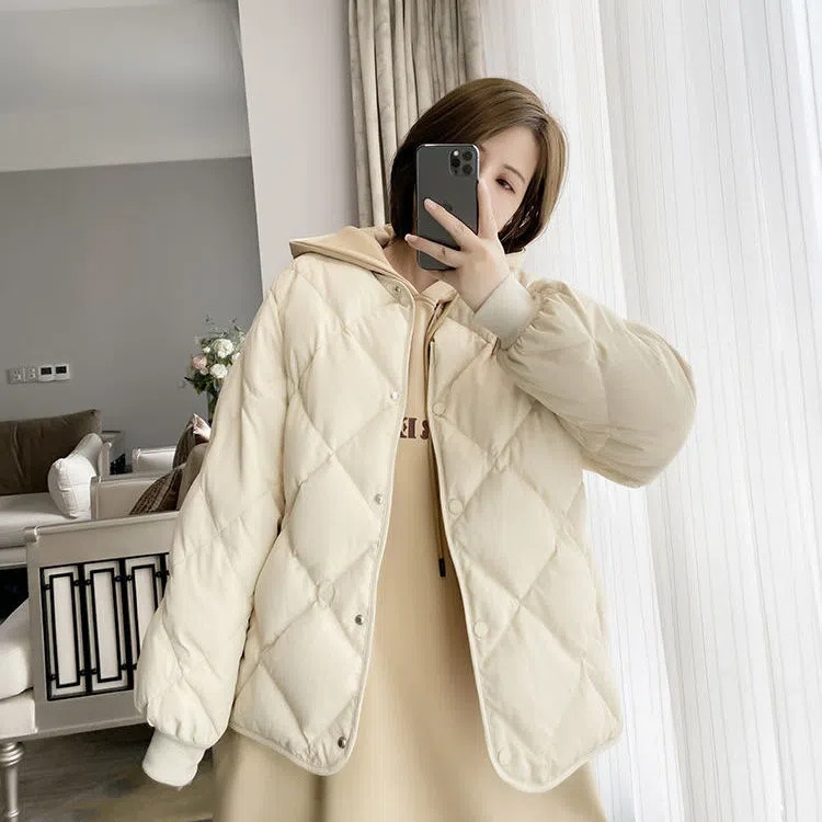 2023 new winter Korean style thickened and warm down jacket for small people, loose diamond lapel cotton coat for women