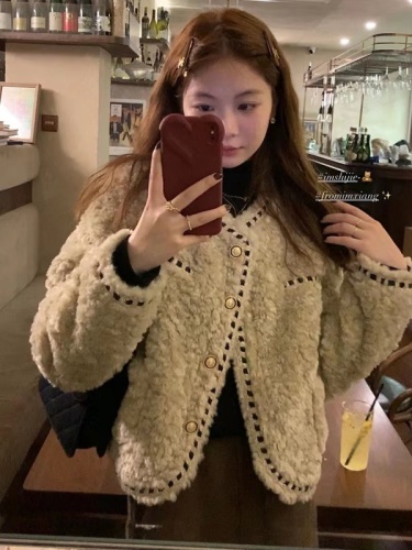Xiaoxiangfeng coat women's imitation lamb fur coat high-end spring autumn winter braided thickened loose top