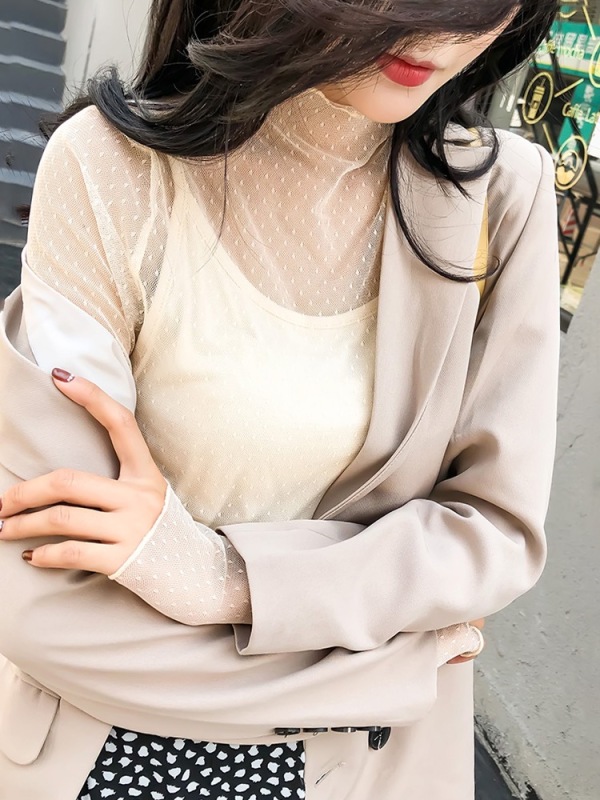 黑色半高領蕾絲衫早秋新款女裝2023復古法式氣質長袖雪紡打底上衣