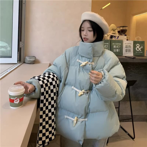实拍 韩版冬季保暖加厚牛角扣面包服棉服