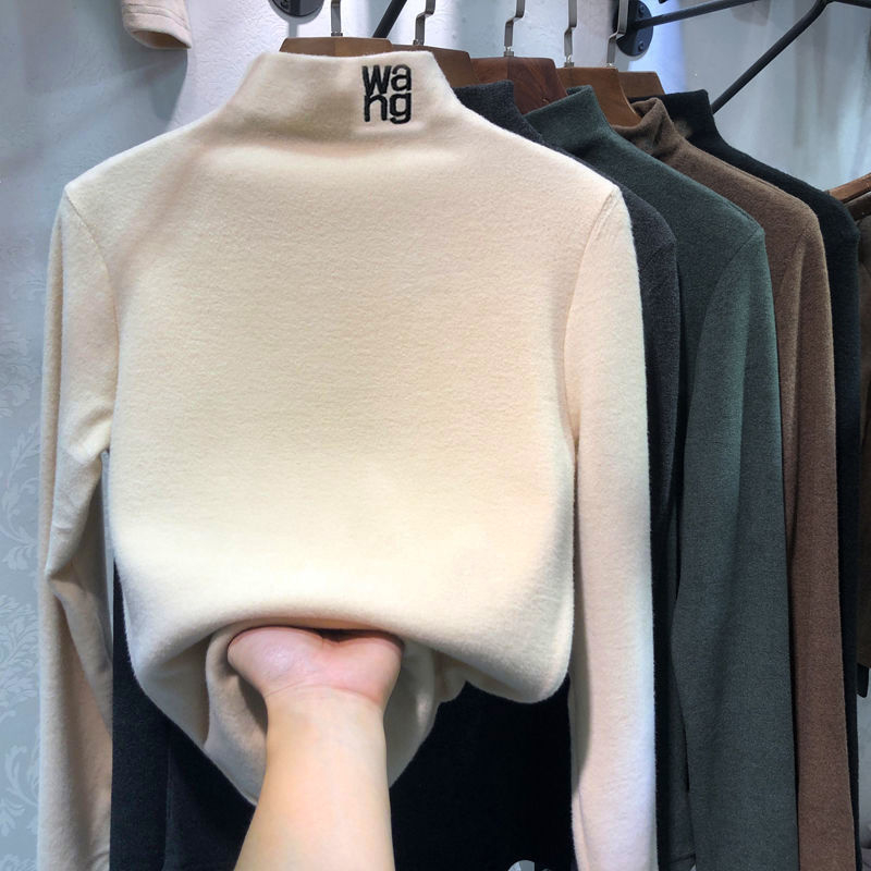 柔軟德絨打底衫女發熱無痕保暖內衣半高領雙面加厚單件上衣羊絨冬