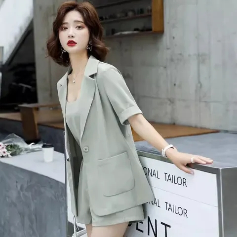 Suit suit for women 2023 plus size women's thin temperament design suspender shorts three-piece set