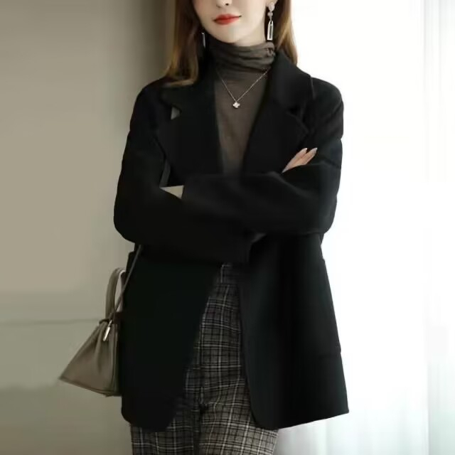 2023秋冬季新款時尚高檔加厚人字紋呢大衣女休閒厚款高端外套潮
