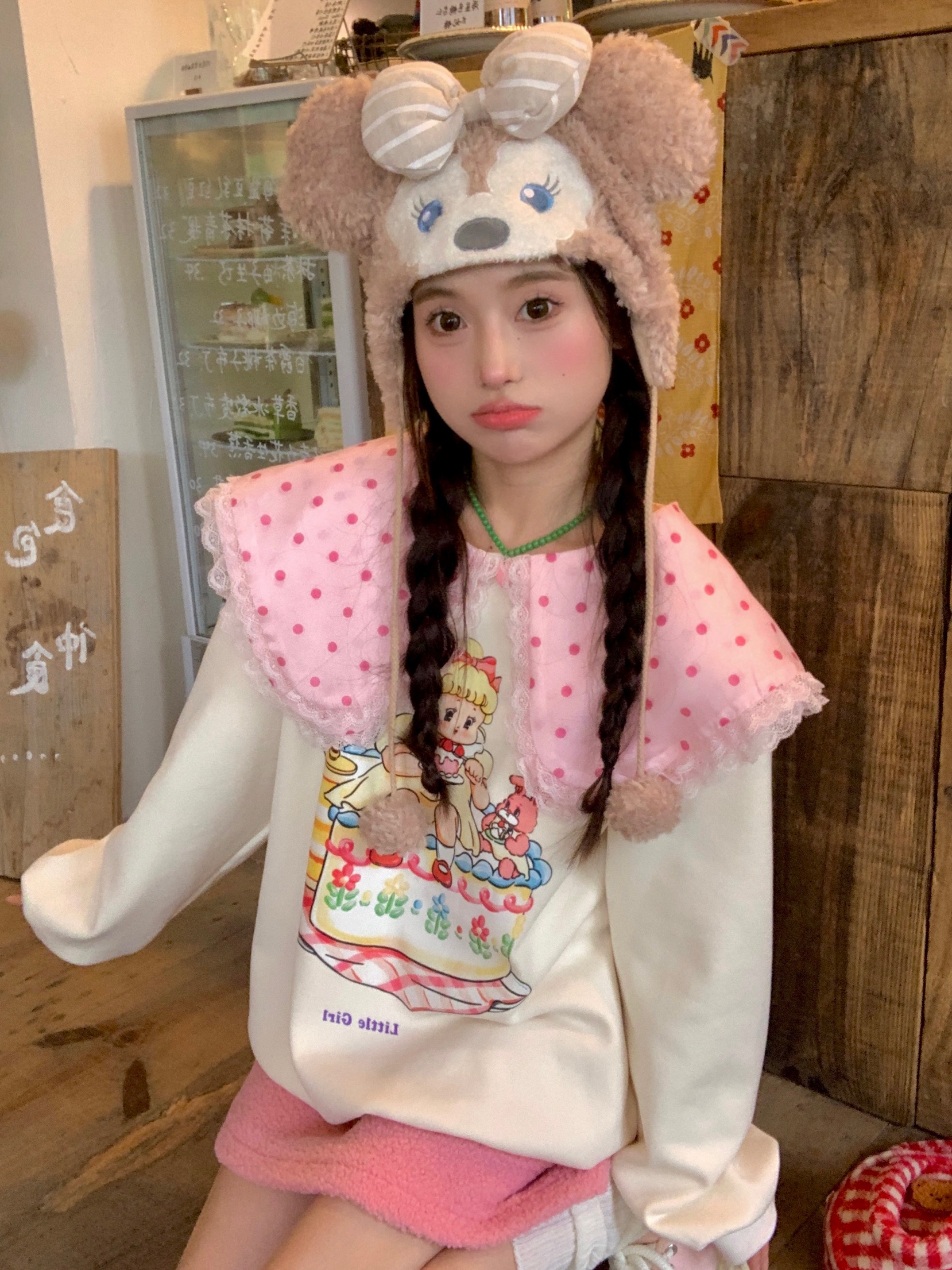 實拍   甜美波點娃娃領蛋糕女孩減齡衛衣女加厚加絨上衣