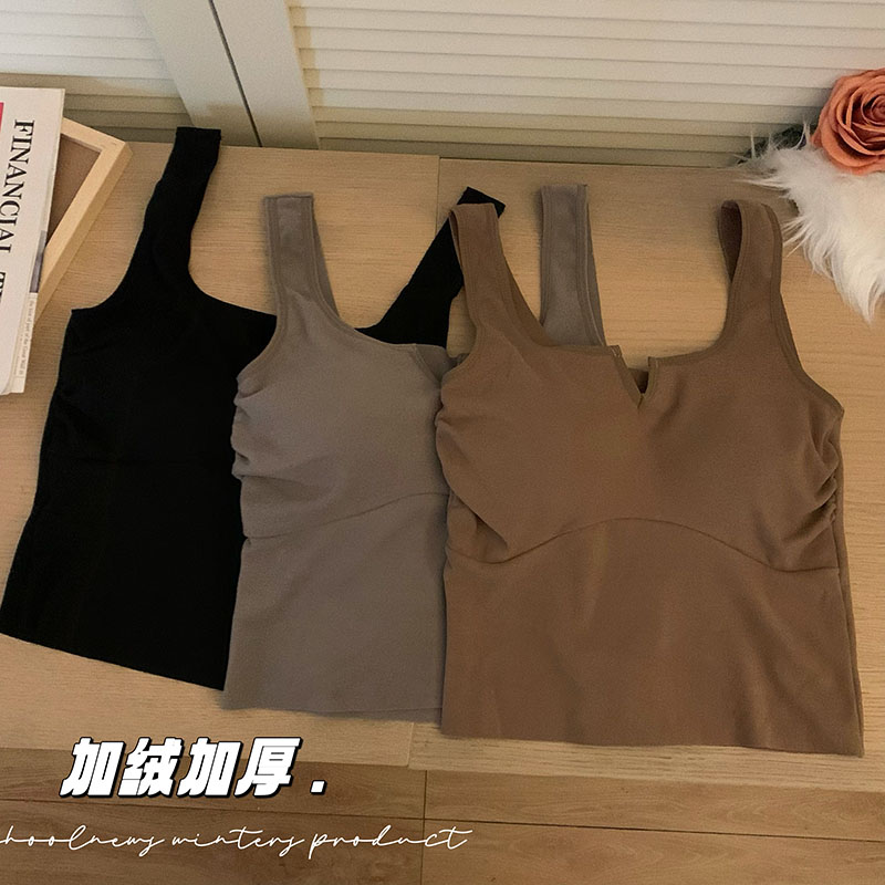 實拍~秋冬加絨保暖吊帶背心女小v領設計內搭打底衫上衣