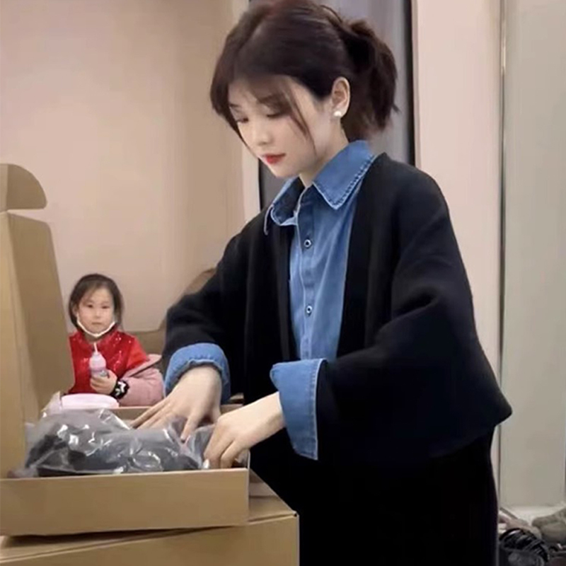 黑色長款毛衣女秋冬2023新款穿搭慵懶風高級感寬鬆針織衫外套上衣