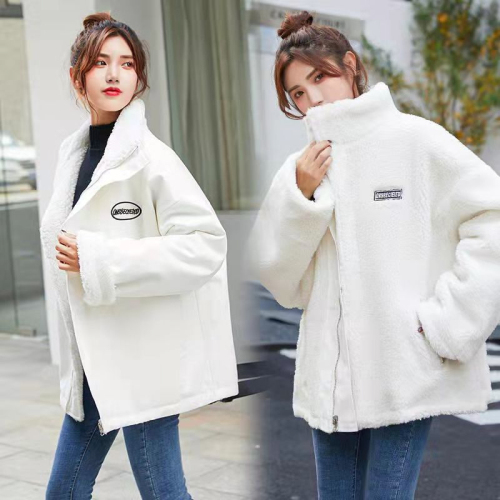 官图两面穿仿羊羔绒外套女秋冬季新款韩版加厚棉衣保暖棉服女