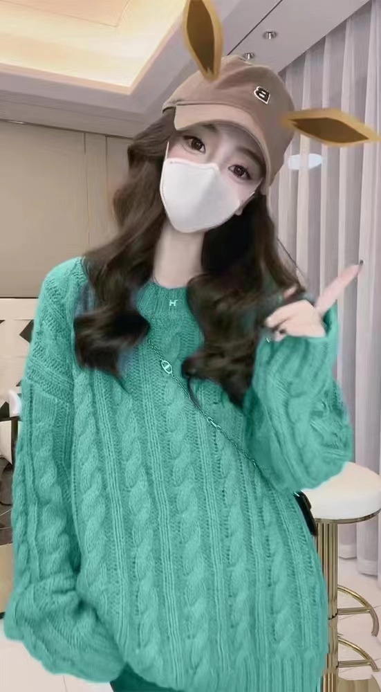韓版麻花寬鬆軟糯慵懶風毛衣女秋冬季加厚針織衫高級感上衣