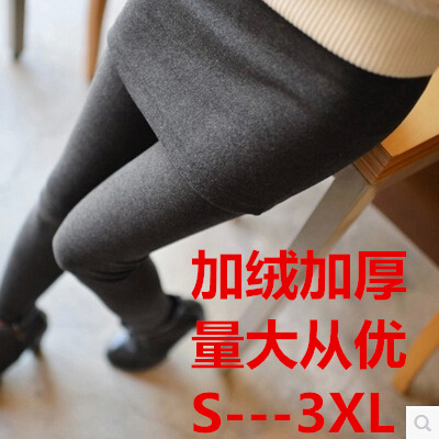 加絨加厚假兩件打底褲裙褲女外穿顯瘦包臀帶裙貼身褲