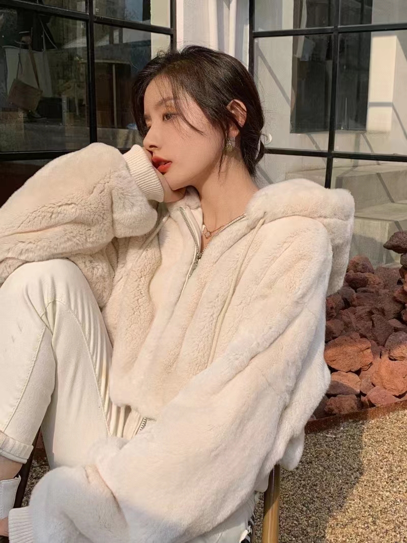 zipper cardigan thickened fur short coat for women