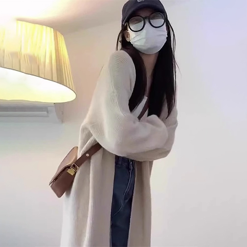 秋裝女2023年新款高級感中長款針織毛衣開衫外套慵懶風春秋冬