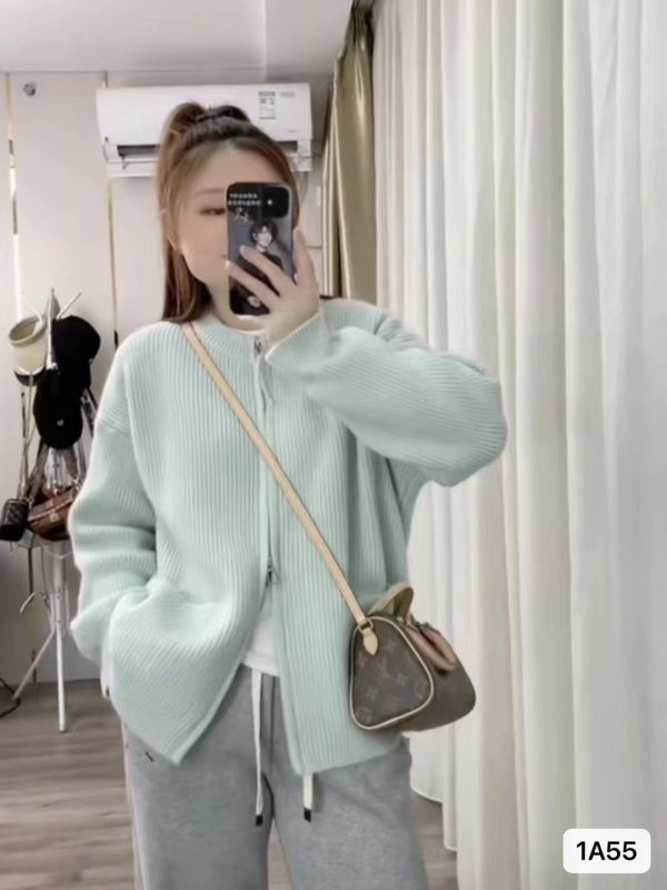 Autumn and winter new Korean style knitted cardigan for women new Korean style slimming solid color double zipper jacket top for women
