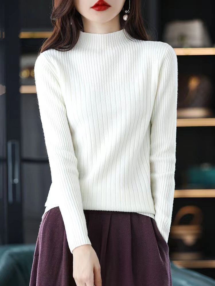 Long-sleeved half-turtleneck sweater for women, pullover knitted Korean style, slim fit, versatile inner layer, autumn and winter top for women