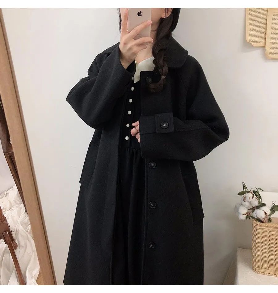 Student Mao Ni coat women's mid-length 2023 winter trendy Korean version loose slimming thickened knee-length woolen coat