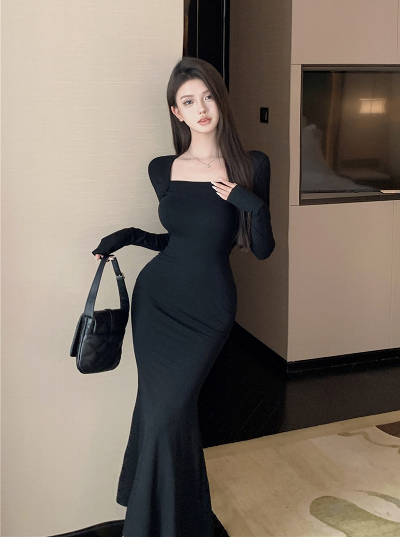 實拍復古性感人魚公主包臀魚尾裙秋季氣質修身收腰顯瘦連衣裙女