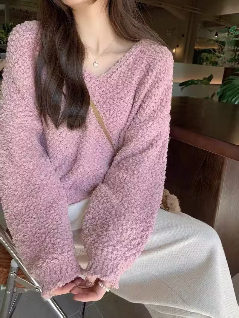 韓國東大門2023秋冬新款小眾設計感法式甜美顯瘦V領針織衫上衣女