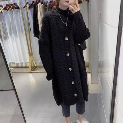 Autumn and winter plus size women's clothing for fat girls Korean style long-sleeved cardigan sweater mid-length coat L-4XL 200 pounds