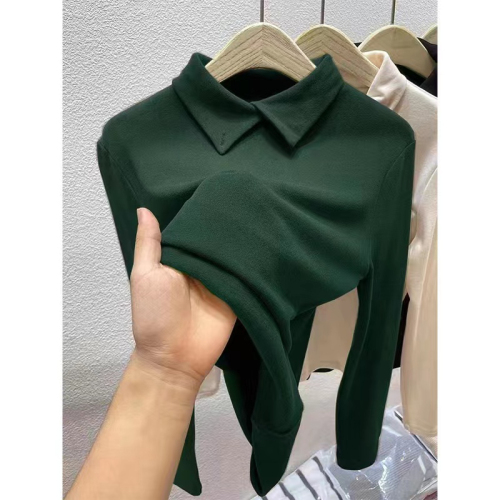Polo collar German velvet bottoming shirt for women winter 2023 autumn and winter new style shirt fashionable and stylish inner with velvet thickened top