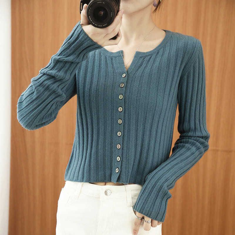 Pure cotton knitted cardigan women's 2023 spring and autumn new style loose and versatile short tops small coats sweaters women's bract yarn