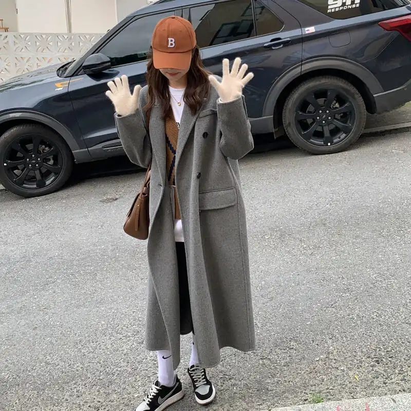 South Korea's Dongdaemun Double-sided Cashmere Coat Women's Mid-Length Autumn and Winter New Loose Over-the-Knee Woolen Coat