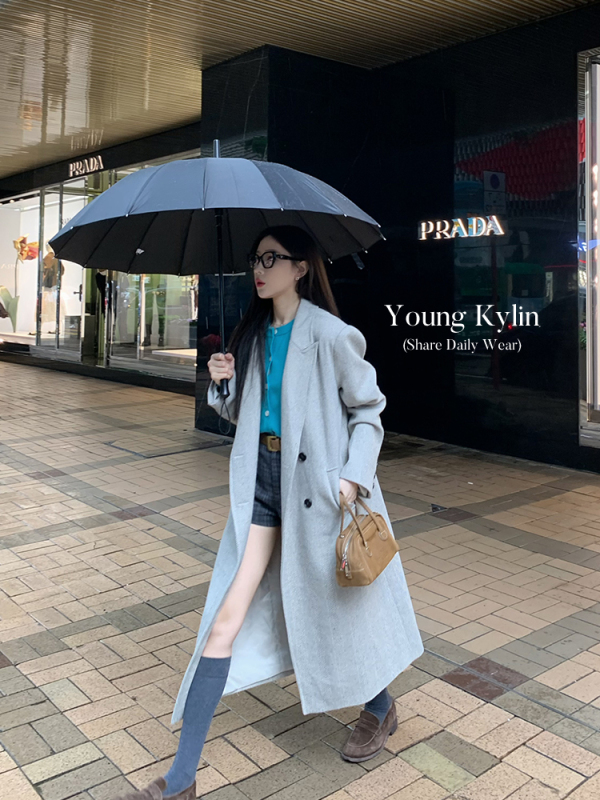 70 is not 70, women's autumn and winter long loose Korean-style coat and coat, Hepburn style high-end gray woolen suit
