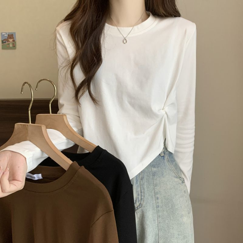 40 count cotton 92 cotton 8 spandex fat mm plus size women's long-sleeved T-shirt bottoming shirt top 200 pounds