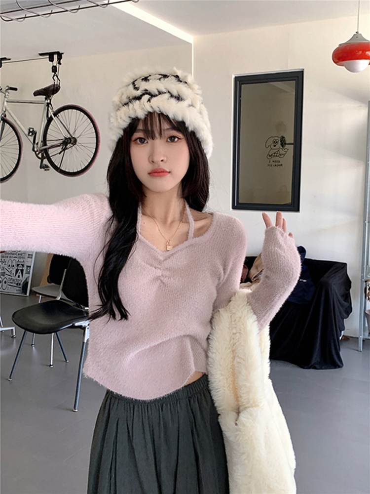 Pure desire style halterneck sweater for women autumn and winter 2023 new slim fit inner long-sleeved bottoming top