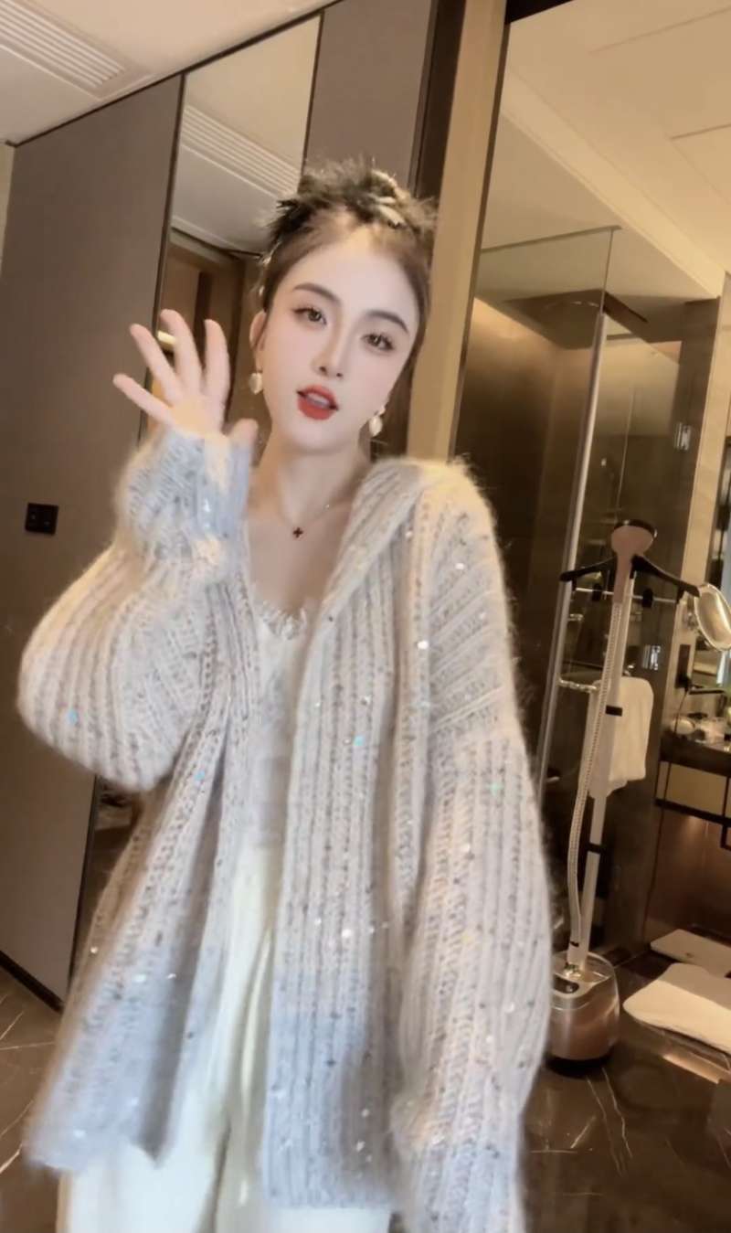 連帽開衫純欲風針織毛衣女2023秋冬季新款慵懶時尚個性設計感上衣