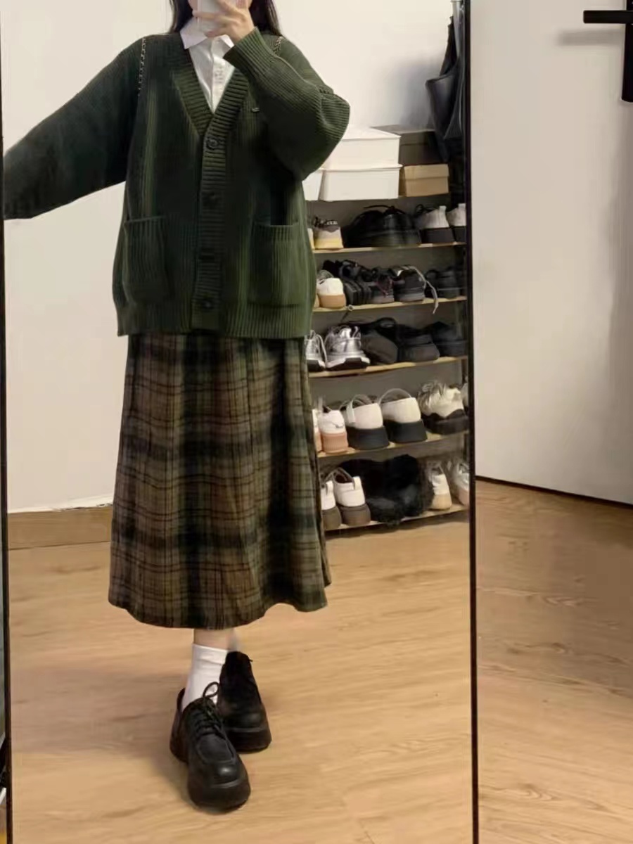 美式復古v領針織毛衣外套女春秋寬鬆慵懶風外搭長袖開衫上衣秋冬
