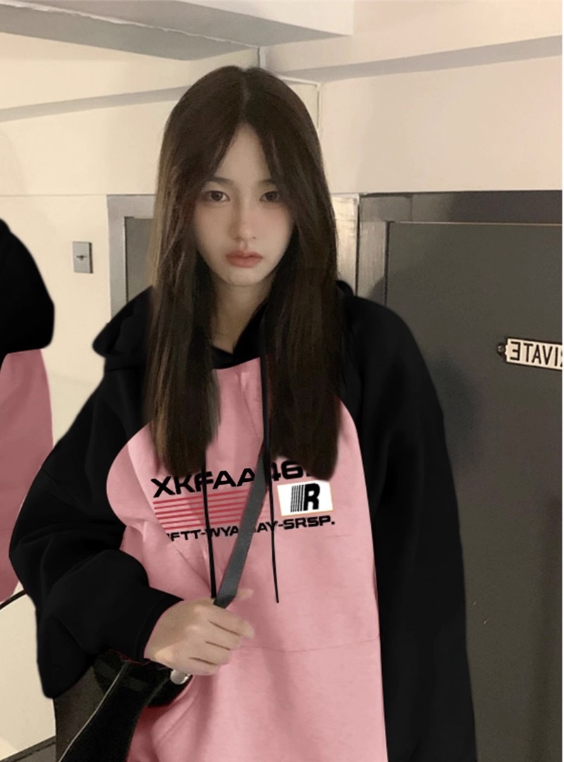 美式重磅插肩袖連帽衛衣女秋冬新款oversize寬鬆加絨加厚潮牌上衣