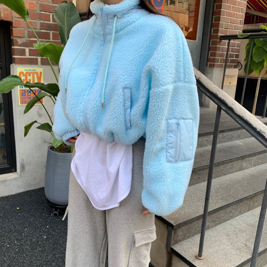 Original patchwork contrasting drawstring lambswool jacket