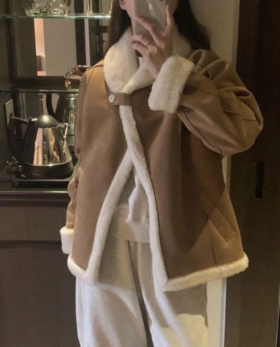 INS blogger's model~South Korea's Dongdaemun 23 autumn and winter high-end Maillard fur integrated lamb wool jacket