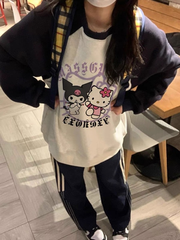 2023新款美式重磅復古加絨加厚插肩衛衣女秋冬季大碼小眾上衣女潮