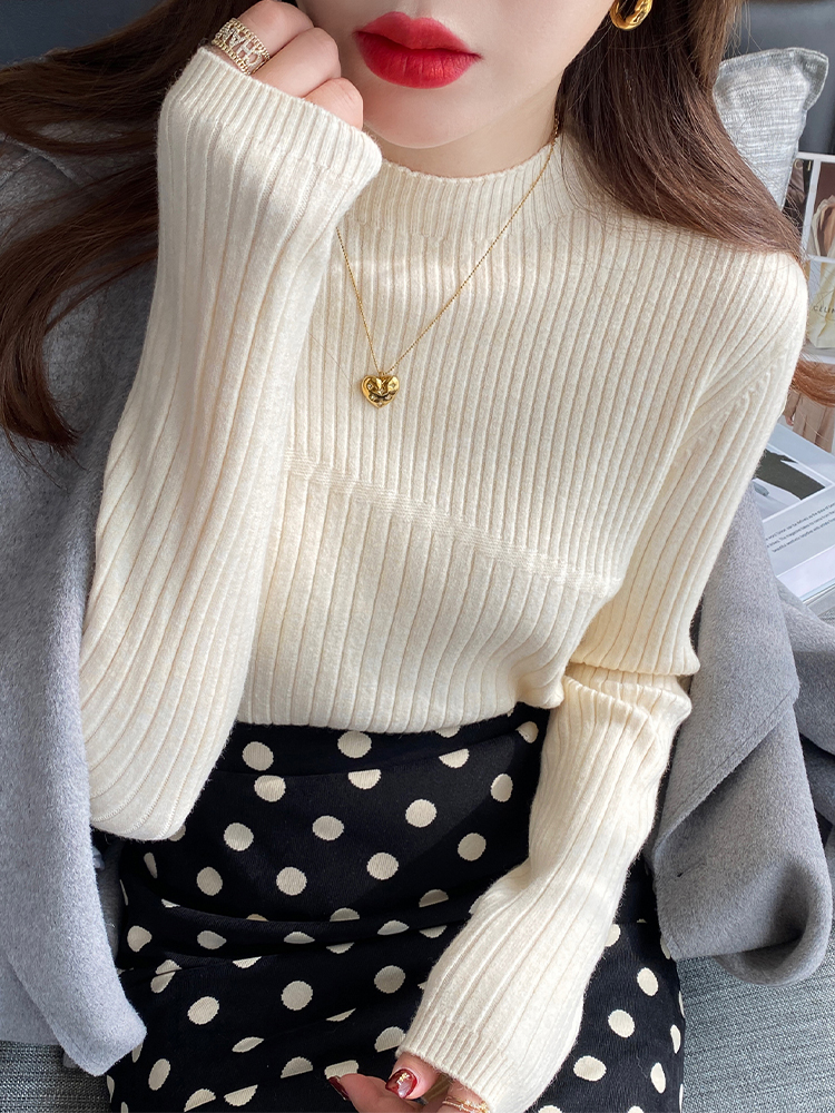 毛衣打底衫女秋冬2023新款洋氣內搭厚實高級感針織半高領白色上衣