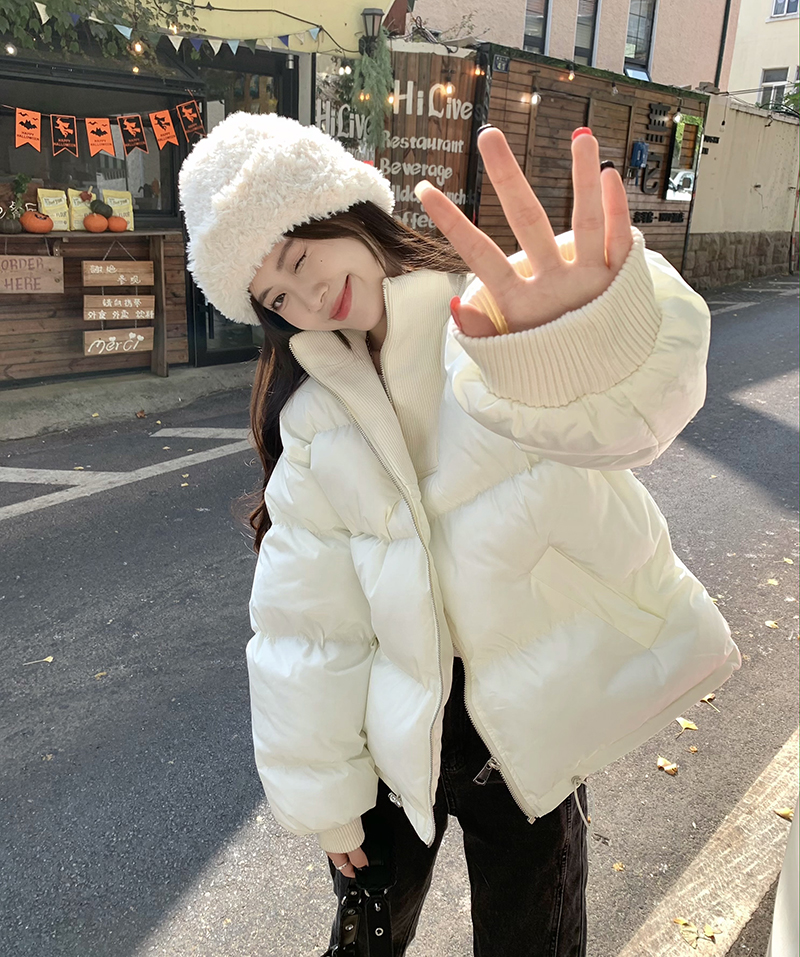 實拍  設計感針織立款羽絨棉麵包棉服外套女冬新款