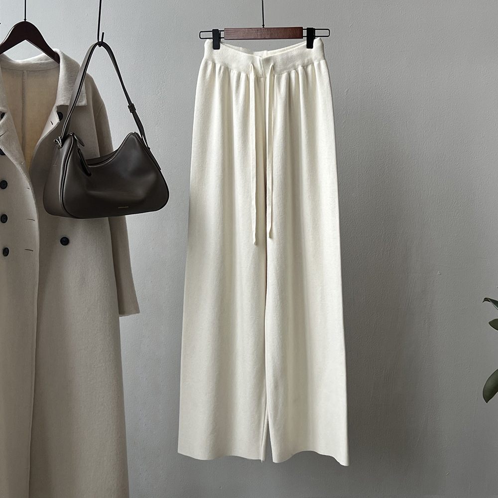 Actual shot~Korean style knitted wide-leg pants for women 2023 autumn and winter new style high-waisted loose straight straight drape long pants