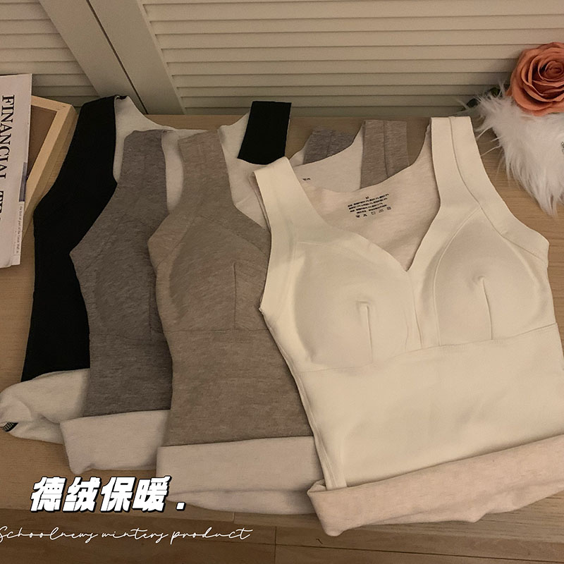 實拍 冬季德絨羊絨蠶絲保暖背心固定一體杯內搭打底大碼上衣