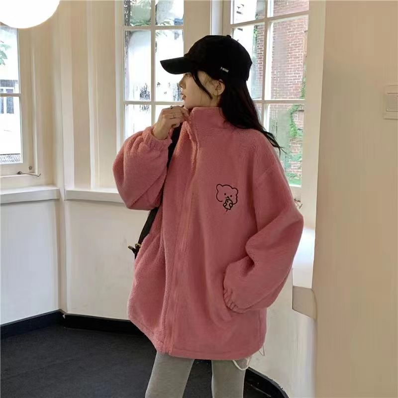 300克羊羔絨秋冬加絨加厚新款寬鬆百搭慵懶風保暖學生外套女