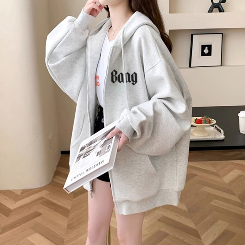 Pure cotton Chinese cotton 330g/420g autumn and winter loose thin + velvet loose casual hooded sweatshirt for women