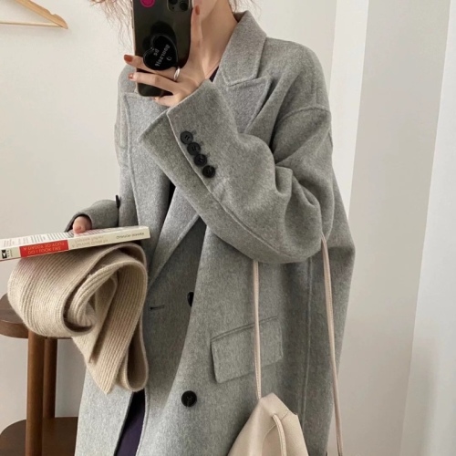 South Korea's Dongdaemun Double-sided Cashmere Coat Women's Mid-Length Autumn and Winter New Loose Over-the-Knee Woolen Coat
