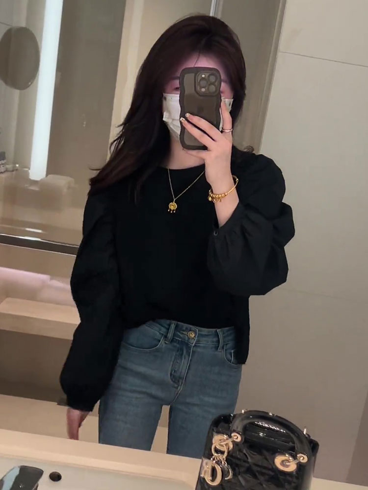早秋季長袖t恤女新款女裝秋裝寬鬆時尚洋氣時髦泡泡袖上衣女