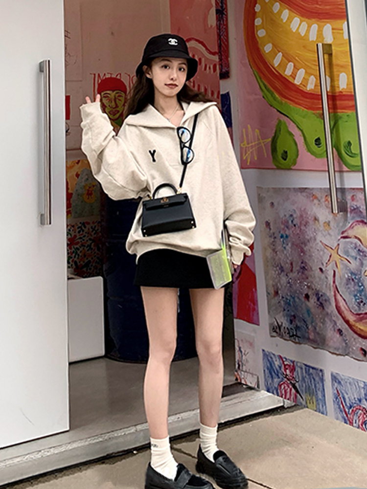 Official Photo 2023 Big Fish Scale Autumn Embroidered American Retro Sweater Women's Polo Collar Half Zipper