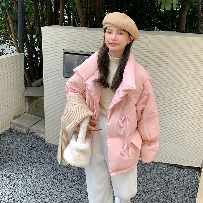 Korean down jacket for women, short style 2023 new Korean style loose horn button cotton jacket