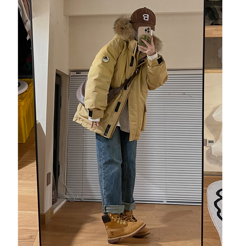 Couple Workwear Down Jacket Women's 2023 New Mid-Length Real Fur Collar Thickened Pie Overcome Winter Jacket