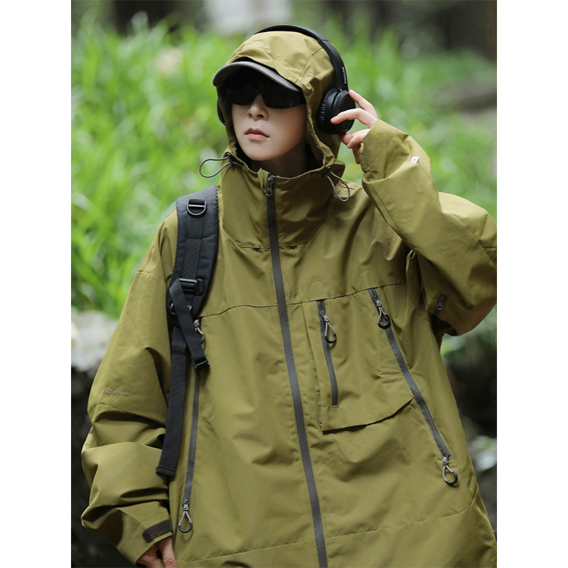 Green Jacket Women's 2023 Autumn and Winter Japanese Outdoor Trendy Windproof Mountaineering Jacket New Waterproof Jacket
