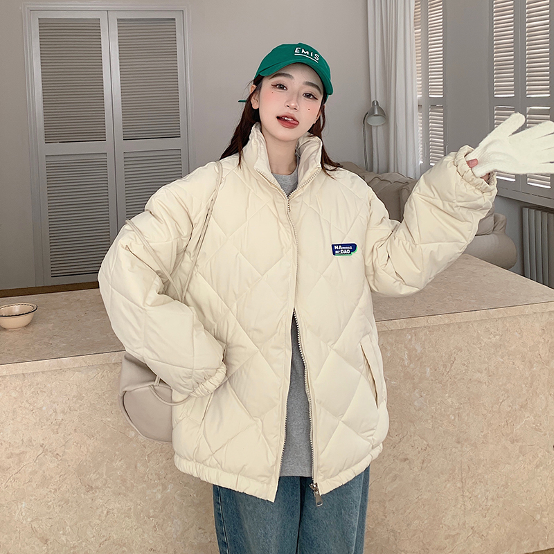 實拍 新款菱形格情侶羽絨服女寬鬆學生ins夾克棉服oversize外套